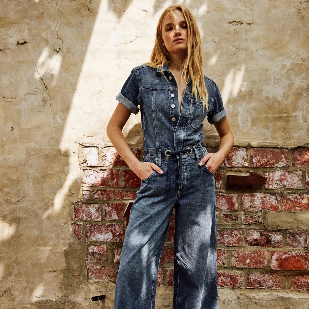 Free People Denim Wide Leg Coverall
